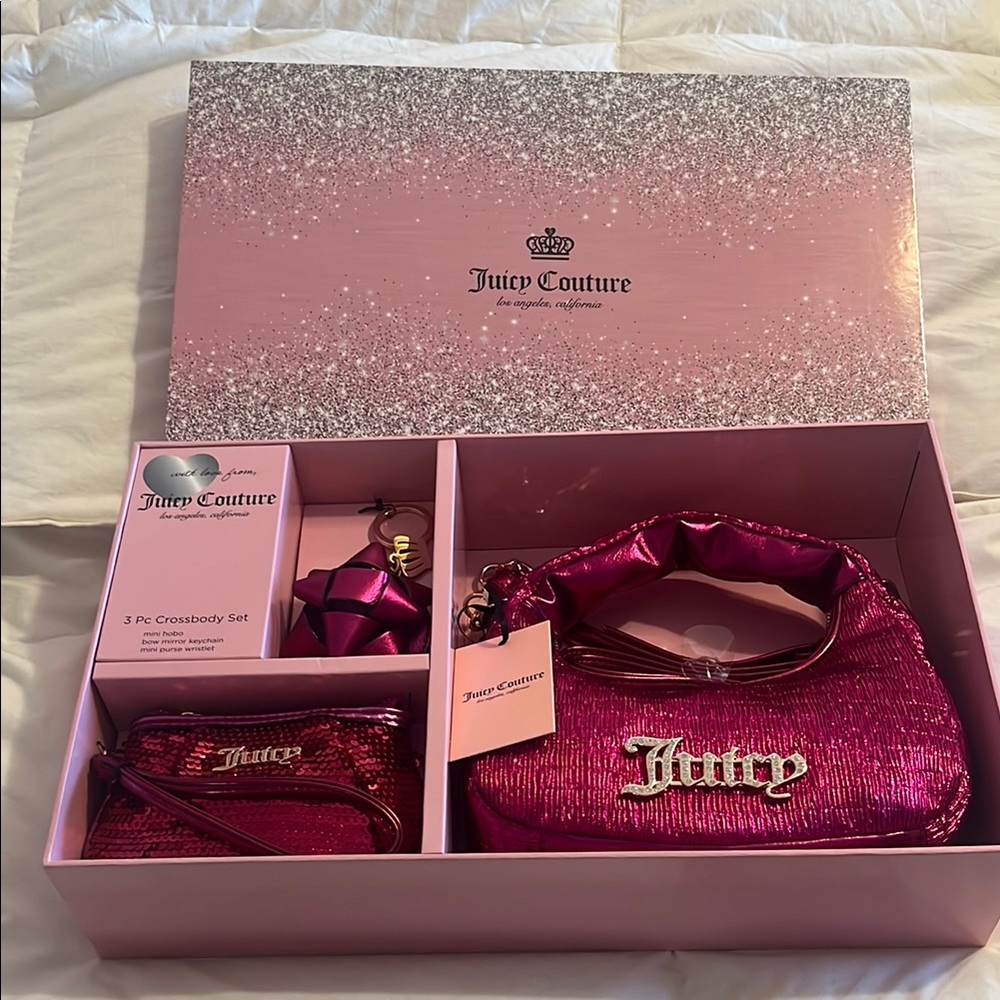 Juicy Couture Shimmering Pink Crossbody Set - NWT in box